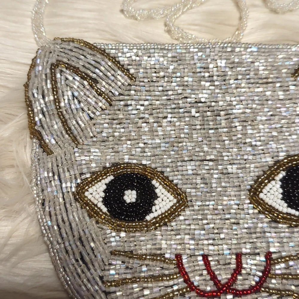 Beaded cat face small crossbody purse bag - Picture 3 of 7